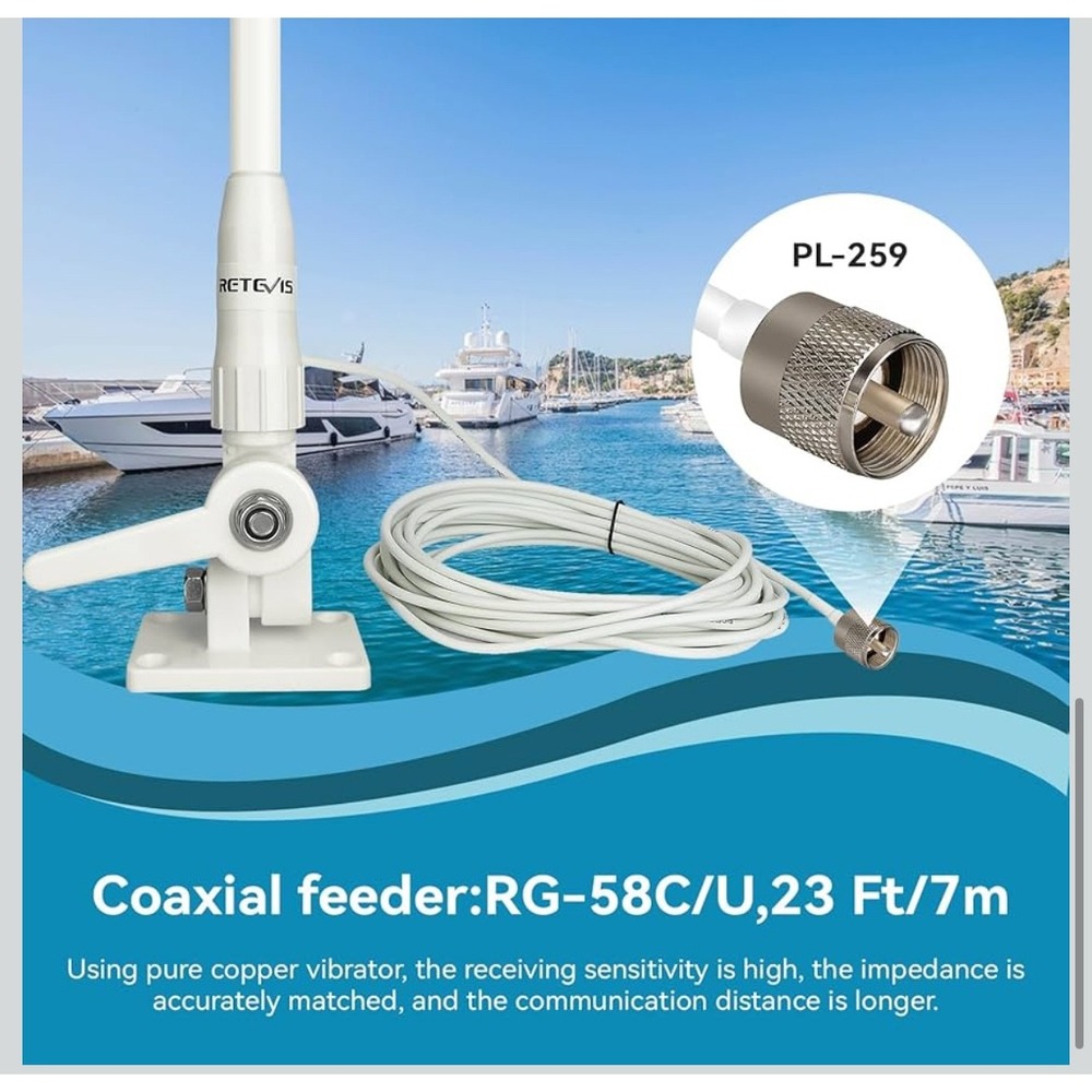 RETEVIS MA06 VHF Marine Antenna 100W 3.5dBi Gain 1.1M 43.3in White SL16J PL259 - Picture 4 of 16
